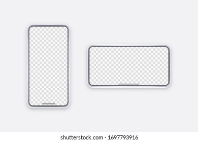 White vector phone isolated on white background. Realistic template. Mock up with empty screen for business presentations.