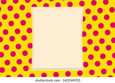 White vector photo frame on a yellow background with pink polka dot. Nice and pretty. Suitable for children and adults.