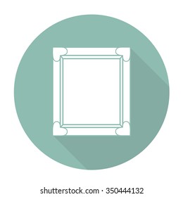 White vector picture frame on color circle background.
