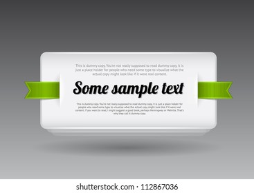 White vector plastic badge / banner with green ribbons