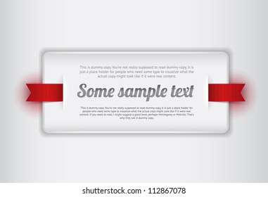 White vector plastic badge / banner with red ribbons