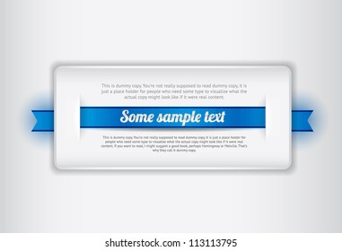 White vector plastic badge / banner with blue ribbon