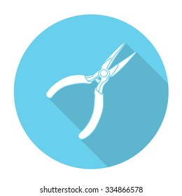 White vector pliers on color circle background.