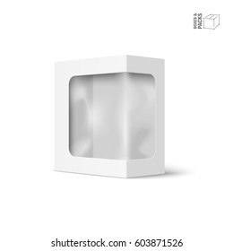 White vector product package box with window. Isolated on white background