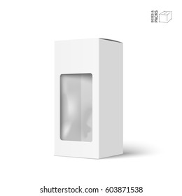 White vector product package box with window. Isolated on white background