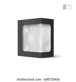 White vector product package box with window. Isolated on white background. With marked place to insert your design