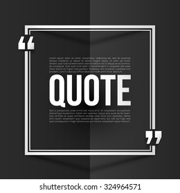White vector quote frame with placeholder text at black folded paper background