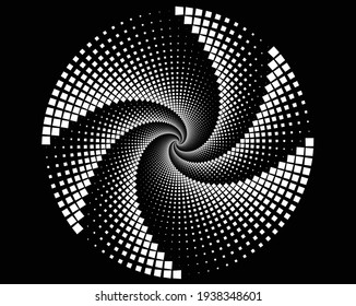 puntos de semitono cuadrado radial de vector blanco. Arte geométrico. Elemento de diseño moderno para marco, logotipo, tatuaje, signo, símbolo, páginas web, impresiones, carteles, plantilla, patrón y fondo abstracto
