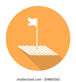 White vector raft on color circle background.