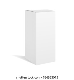 White vector realistic rectangle box package mockup with shadow for your design. Blank rectangular container or cardboard template for cosmetic, medicine, software, appliance products.