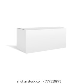 White vector realistic rectangular horizontal box package mockup with shadow. Blank rectangle container or cardboard template for cosmetic, medicine, software, appliance products