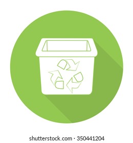 White vector recycle bin on color circle background.