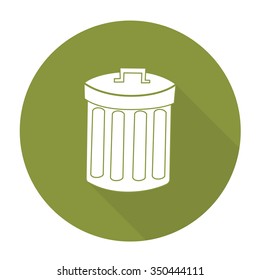 White vector recycle bin on color circle background.
