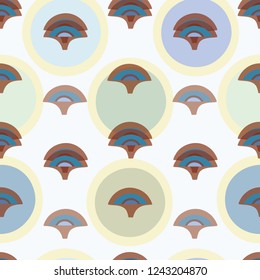 White vector repeat pattern with abstract tree and pastel circles. Surface pattern design.