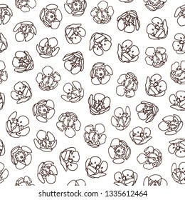 White vector repeat pattern with black cherry blossom. Sping. Surface pattern.