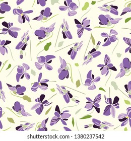 White vector repeat pattern with blue viola. Surface pattern design.