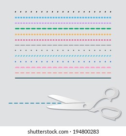 White vector retro scissors icon with various lines