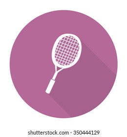 White vector rocket on color circle background.
