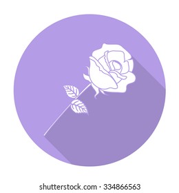 White vector rose on color circle background.