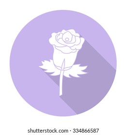 White vector rose on color circle background.
