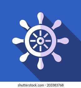 White vector rudder on blue background flat design