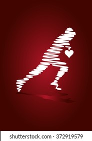 White vector runner on red background, original Valentines Day concept, eps10. Stock vector.
