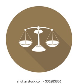 White vector scales on color circle background.