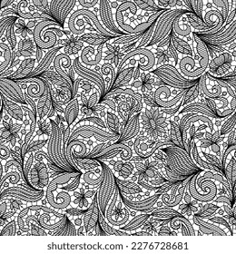 WHITE VECTOR SEAMLESS BACKGROUND WITH BLACK FLORAL LACE
