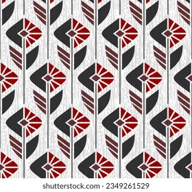WHITE VECTOR SEAMLESS BACKGROUND WITH GEOMETRIC BLACK AND BURGUNDY COLORS IN ART DECO STYLE