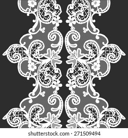 White vector seamless lace with a floral ornament, template. 