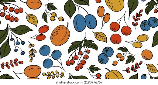 WHITE VECTOR SEAMLESS PATTERN WITH COLORFUL FRUITS AND BERRIES