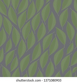 White vector seamless texture with lgreen transparent leaves on silver background
