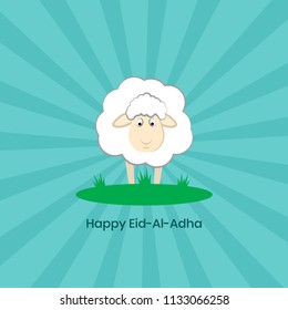White vector sheep on blue background design. Illustration of sheep with colorful  background for Islamic Festival of Sacrifice, Eid-Al-Adha celebration.