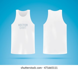 White vector shirt mockup. Men's white racerback shirt template. Front and back sides.