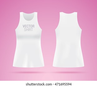 White vector shirt mockup. Women's white racerback shirt template. Front and back sides.