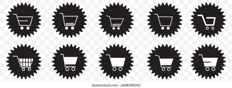 White Vector Shopping Cart Icon In Black checkmark symbol. Shopping Cart Icon Symbols on Transparent Background. EPS 10.