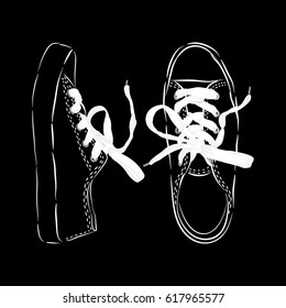 White vector silhouette sneakers on black background