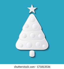 White vector simple christmas tree icon with shadow