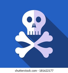 White vector skull with crossed bones flat design
