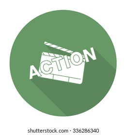 White vector slate film on color circle background.