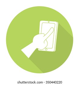 White vector slide mobile phone on color circle background.