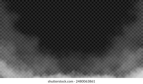 White vector smoke or fog effect isolated on transparent background