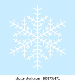 White vector snowflake on blue background. Simple flat snowflake icon. Vector illustration for Christmas and New Year