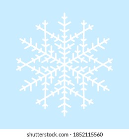 White vector snowflake on blue background. Simple flat snowflake icon. Vector illustration for Christmas and New Year