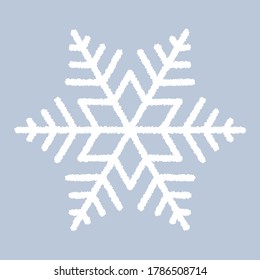 Weiße Vektorschneeflocke auf grauem blauem Hintergrund. Einfache Schneeflocken-Ikone. Vektorgrafik zu Weihnachten und Neujahr