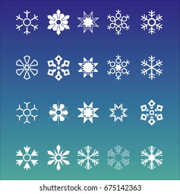 White vector snowflakes on blue background