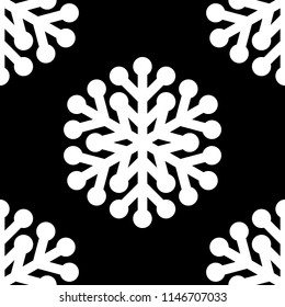 White vector snowflakes pattern on black background.