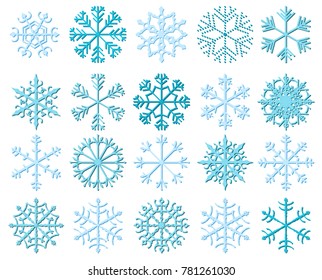 White vector snowflakes with shadows for Christmas and winter decoration and backgrounds