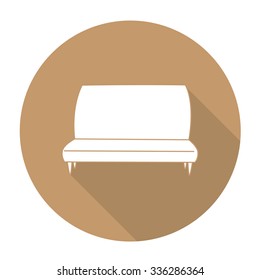 White vector sofa tool on color circle background.