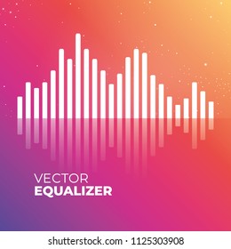 White vector soundwave shape in rainbow field. Vector graphic design.